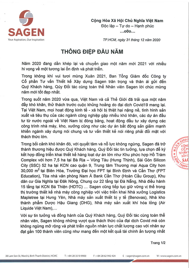 THÔNG ĐIỆP ĐẦU NĂM 2021