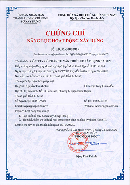 CHỨNG CHỈ NĂNG LỰC – THIẾT KẾ QUY HOẠCH – THẨM TRA HẠ TẦNG