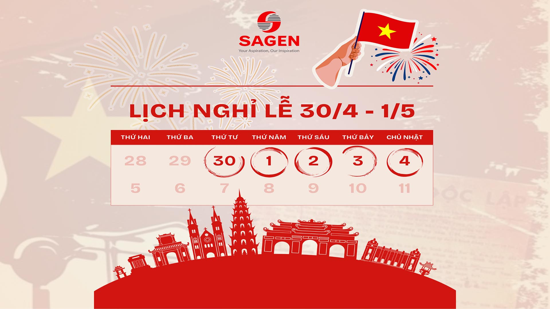 THÔNG BÁO NGHỈ LỄ 30/04 - 01/05